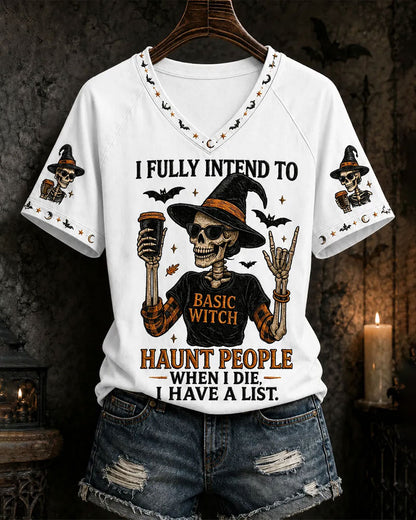 Women's Funny Halloween Skull Witch PrintT-Shirt