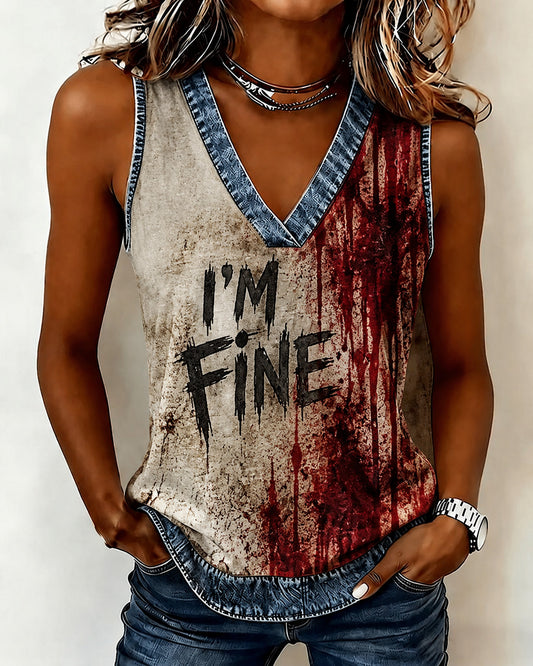 Women's Blood I'm Fine Halloween Printed V-Neck Vest