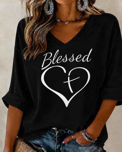 Women'S Faith Love Printed V-neck Loose T-shirt
