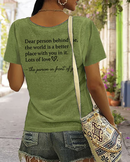Women's Faith Dear Person Behind Me Cross Print V Neck T-Shirt