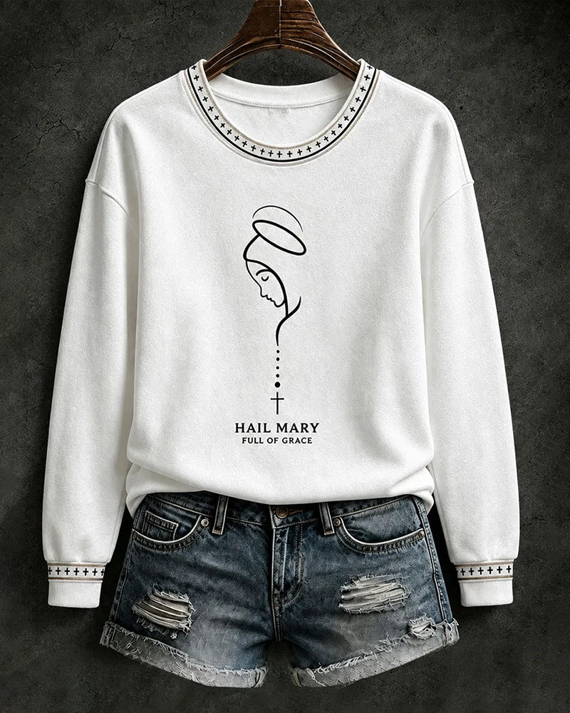 Women's Hail Mary Full Of Grace Round Neck Sweatshirt
