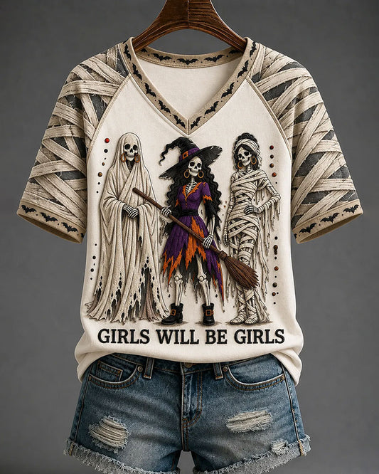 Women's Halloween Girls Will Be Girls PrintT-Shirt