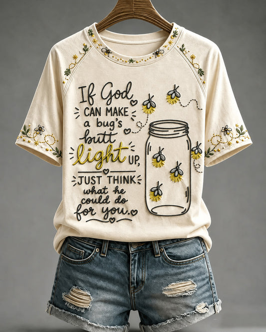 Women's Firefly Mason Jar Faith Design Printed Crew Neck Short Sleeve Tshirt