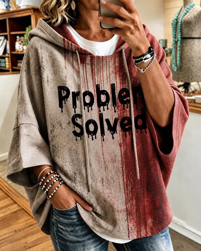 Women's Blood Problem Solved Halloween Print Loose Hooded Hoodie