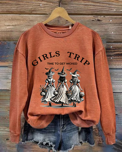 Women's Witch Girls Trip Time To Get Wicked Round Neck Sweatshirt