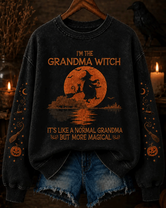 Women's I Am The Grandma Witch Print Round Neck Sweatshirt