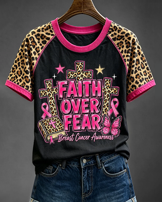 Faith Over Fear Print Crew Neck Short Sleeve Tshirt