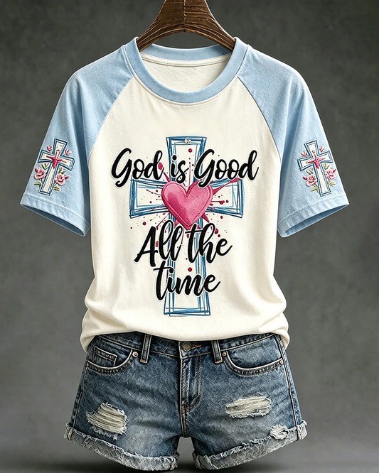 God Is Good All The Time Printed Crew Neck Short Sleeve Tshirt