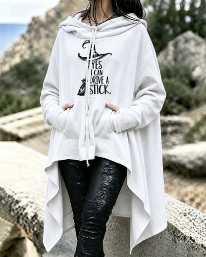 Women's Halloween Witch Hat Printed Loose Irregular Hoodie