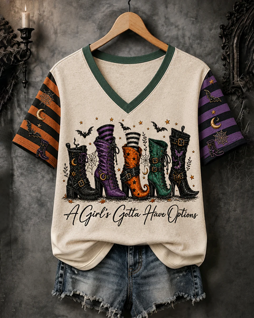 Women's Halloween Fun Magic Boots PrintT-Shirt