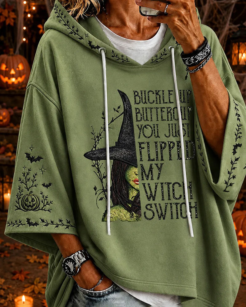 Women's Halloween Magic Witch Printed Loose Hooded Hoodie