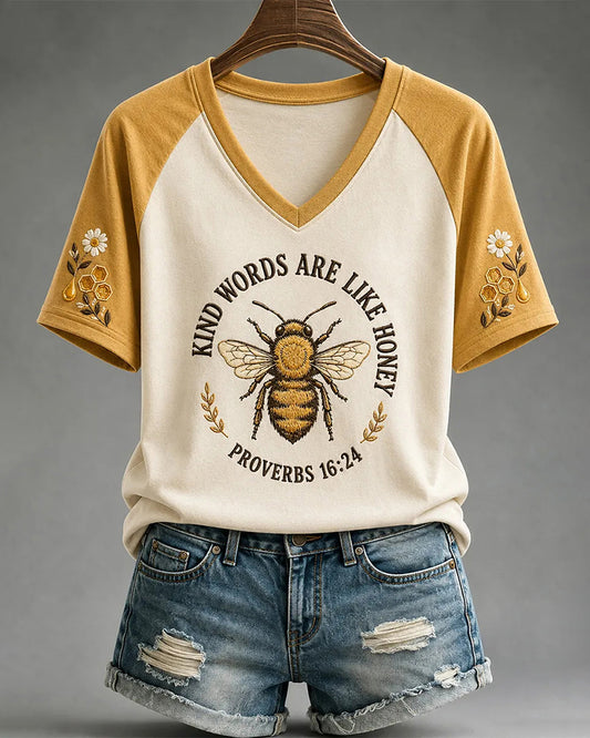 Women's Kind Words are Like Honey Sublimationl V-neck Short Sleeve Tshirt