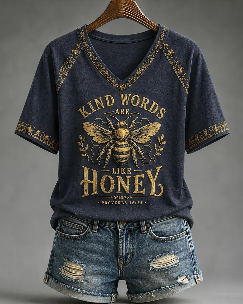 Women's Kind Words Are Like Honey Christian Bee Proverbs 16:24 V-neck Short Sleeve Tshirt