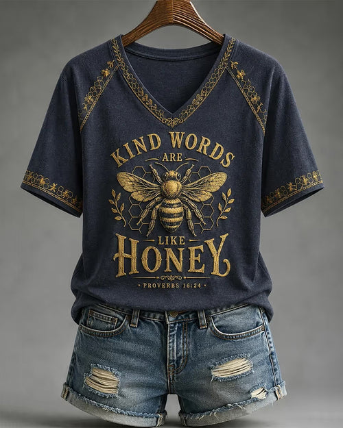 Women's Kind Words Are Like Honey Christian Bee Proverbs 16:24 V-neck Short Sleeve Tshirt