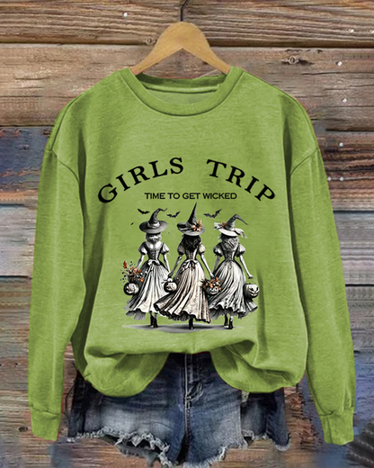 Women's Witch Girls Trip Time To Get Wicked Round Neck Sweatshirt