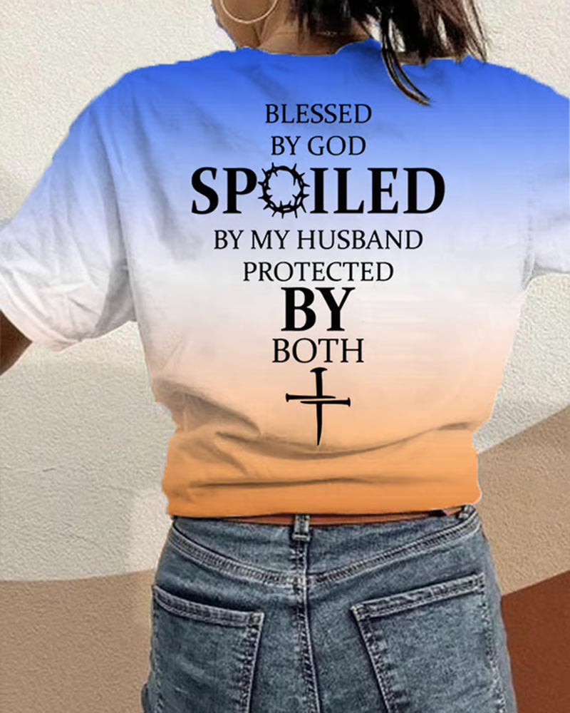 BLESSED BY GOD Front And Rear Double-sided Cross Printed Short Sleeve T-shirt