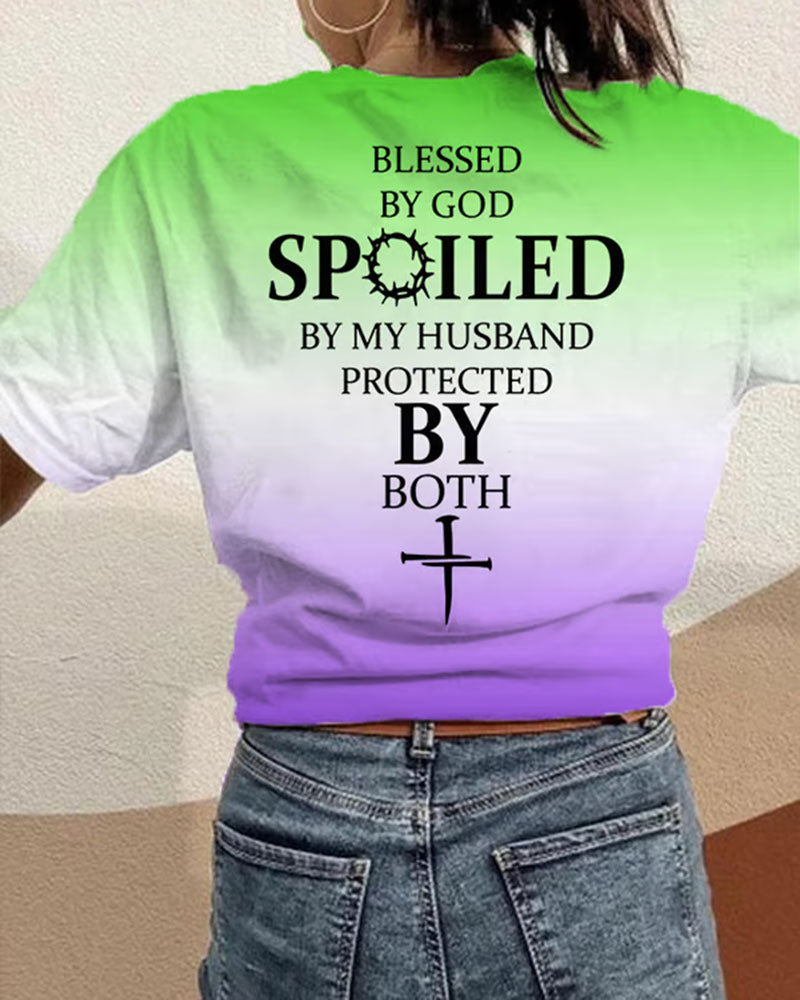 BLESSED BY GOD Front And Rear Double-sided Cross Printed Short Sleeve T-shirt