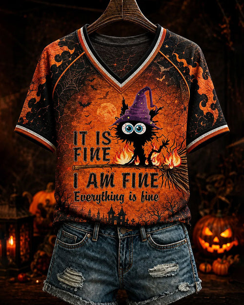 Women's Halloween I Am Fine Everything Is Fine CatT-Shirt
