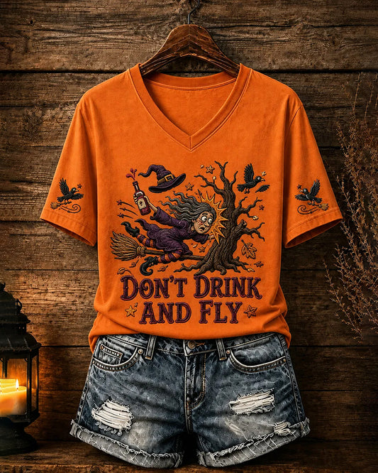 100% Cotton Halloween Don't Drink and Fly V Neck Short Sleeve Tshirt
