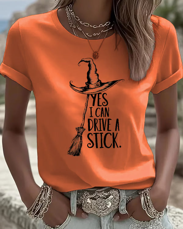 100% Cotton Women's I Can Drive a Stick Print Crew Neck Short Sleeve Tshirt