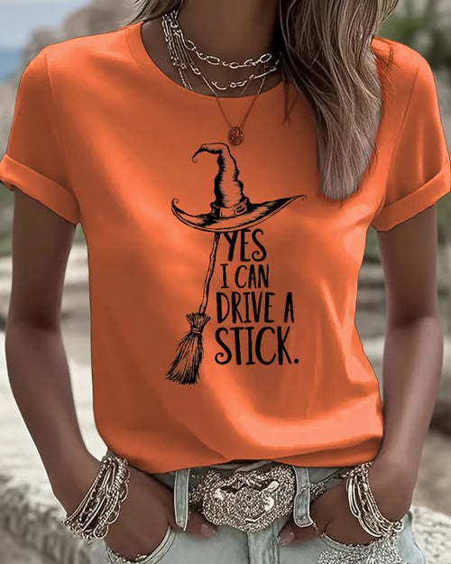 100% Cotton Women's I Can Drive a Stick Print Crew Neck Short Sleeve Tshirt