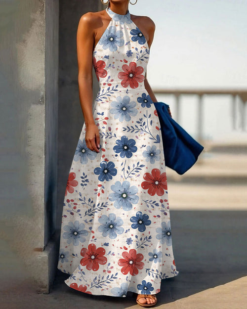 Bohemian Flowers Halter Neck High Waist Maxi Dress