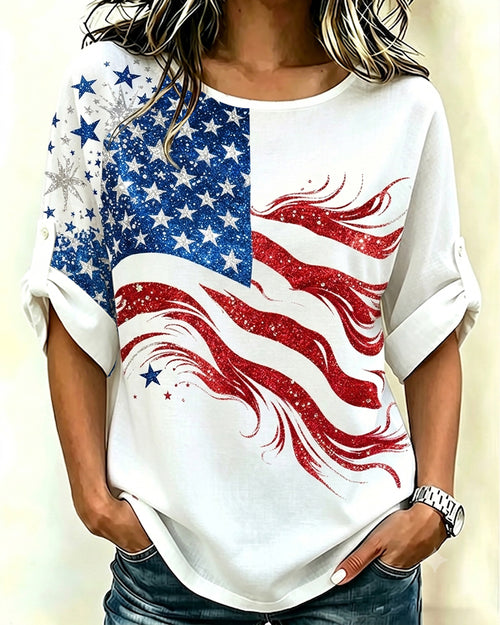 Graffiti Flag Art Crew Neck Blouse