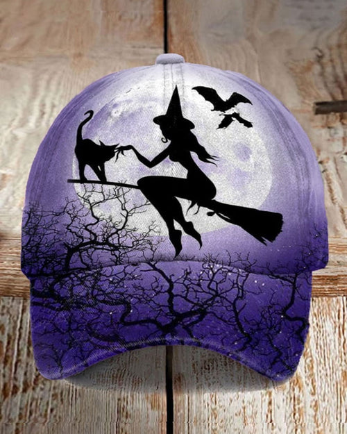 Unisex Halloween Silhouette Of A Witch And A Black Cat Hat