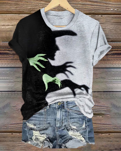 Women's Halloween Witch Shadow Print Casual Tee