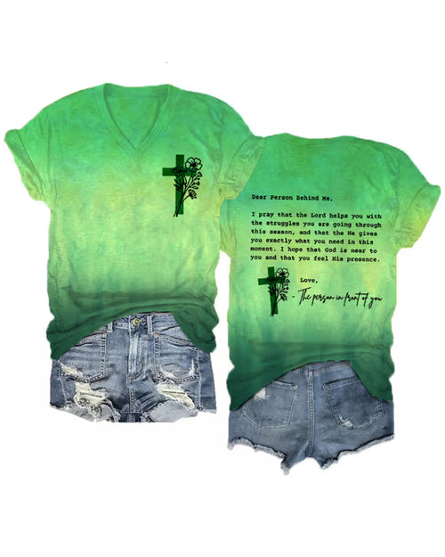 Women's Dear Person Behind Me Cross Print V-Neck T-Shirt