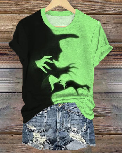 Women's Halloween Witch Shadow Print Casual Tee