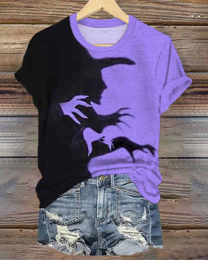 Women's Halloween Witch Shadow Print Casual Tee