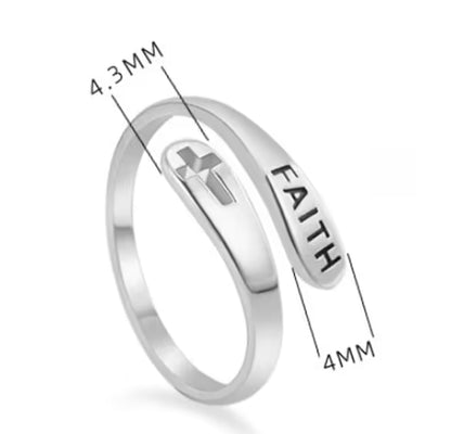Cross Double Layer Faith Letter Ring Opening Adjustable