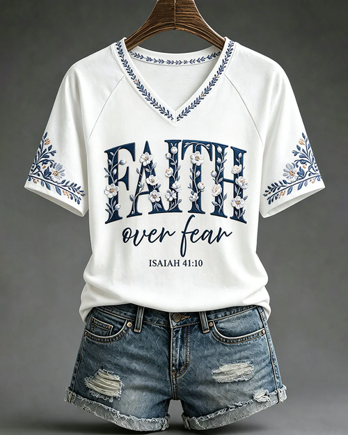 Christian Faith Over Fear V-neck Short Sleeve Tshirt