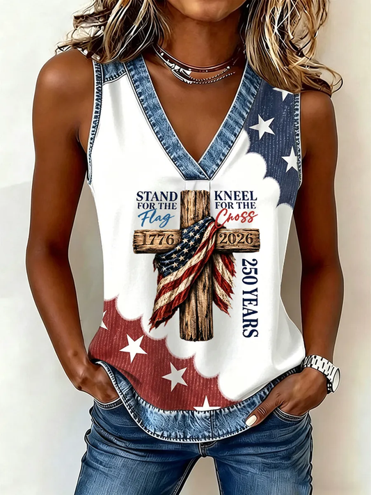 Women's Faith 250Th Anniversary Print V-Neck Tank Top