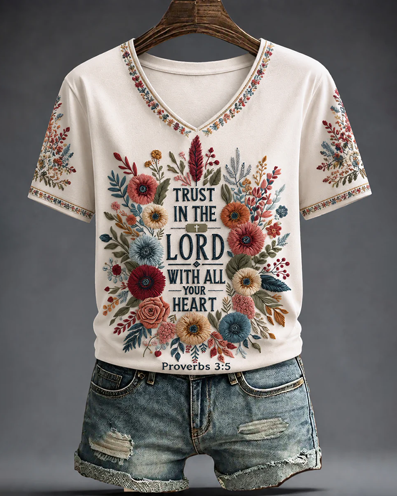 Women's Turst In The Lord V-neck Short Sleeve Tshirt