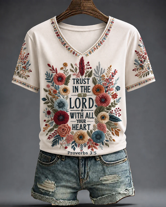 Women's Turst In The Lord V-neck Short Sleeve Tshirt