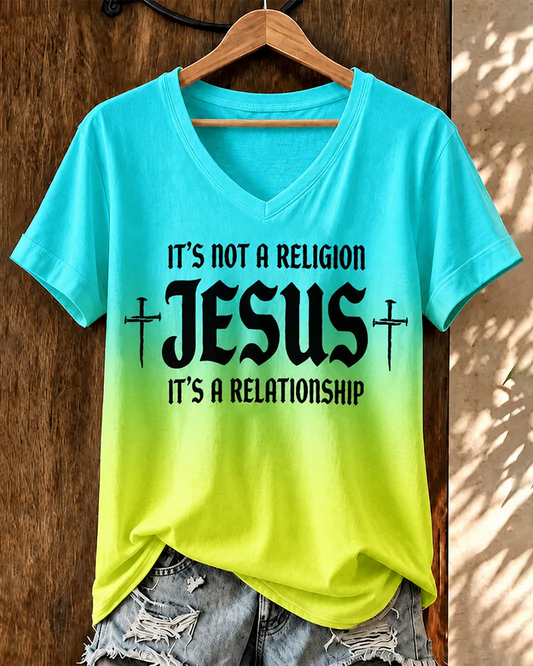 IT'S NOT A RELIGION JESUS IT'S A RELATIONSHIP V-neck Short Sleeve Tshirt