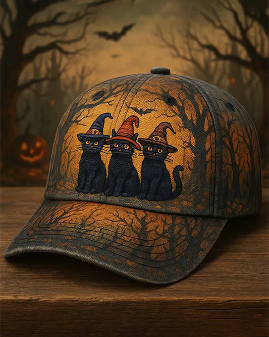 Unisex Halloween Fun Witch Cats Printed Cap