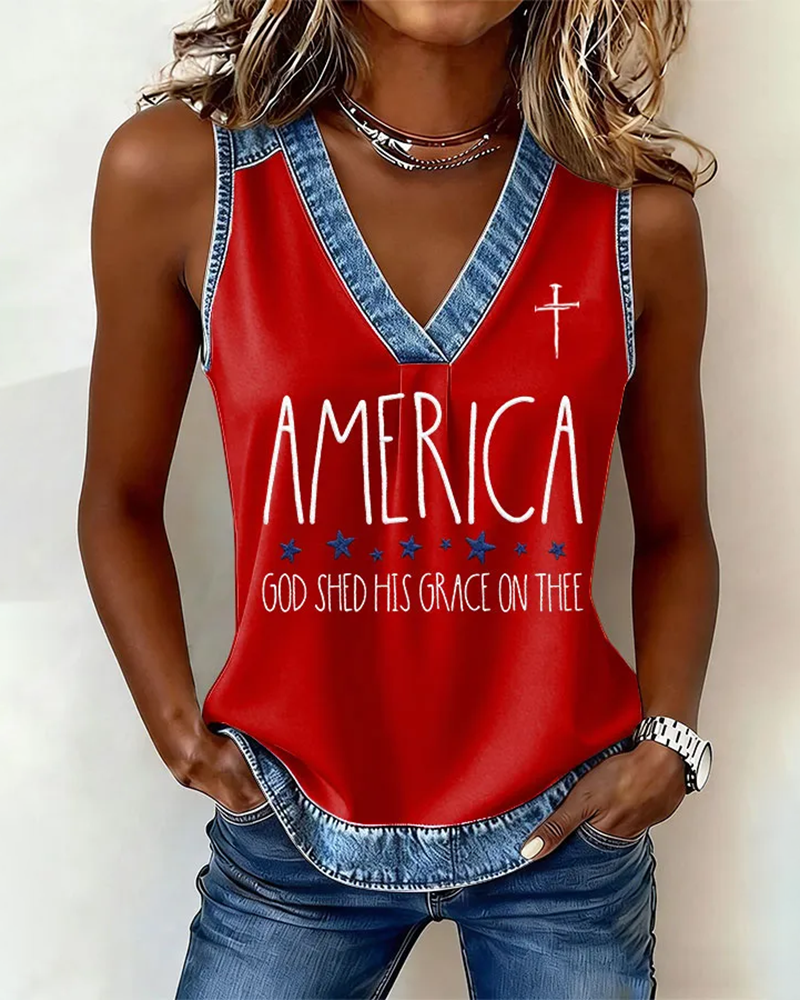GOD SHED HIS GRACE ON THEE Print V-Neck Vest