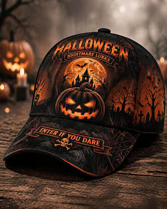 Unisex Halloween Pumpkin Bunker Print Cap