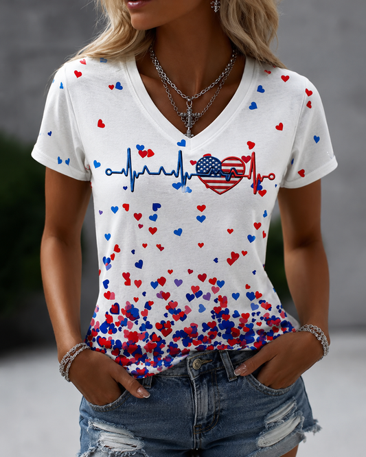 Women's 250th Anniversary Art Print V-neck Short Sleeve Tshirt