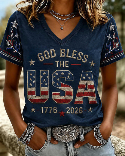 Women's Casual Faith Graphic Print V-neck Short Sleeve Tshirt