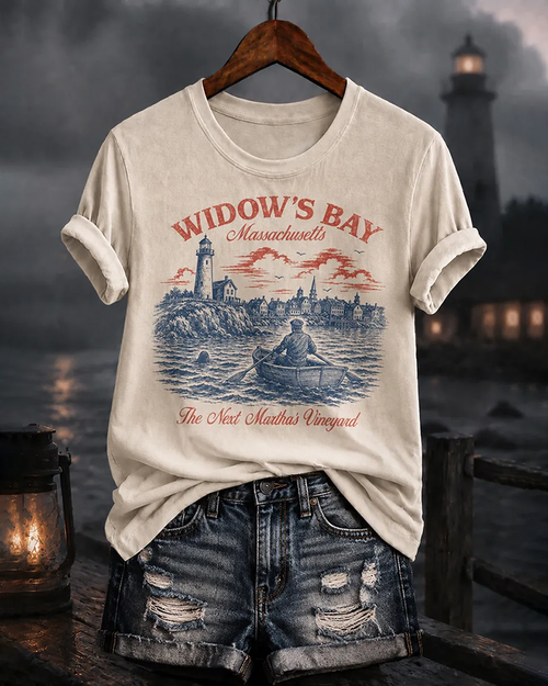 100% Cotton Women's Widow's Bay Print Crew Neck Short Sleeve Tshirt
