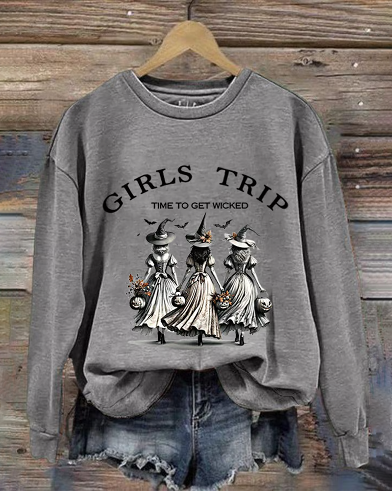 Women's Witch Girls Trip Time To Get Wicked Round Neck Sweatshirt