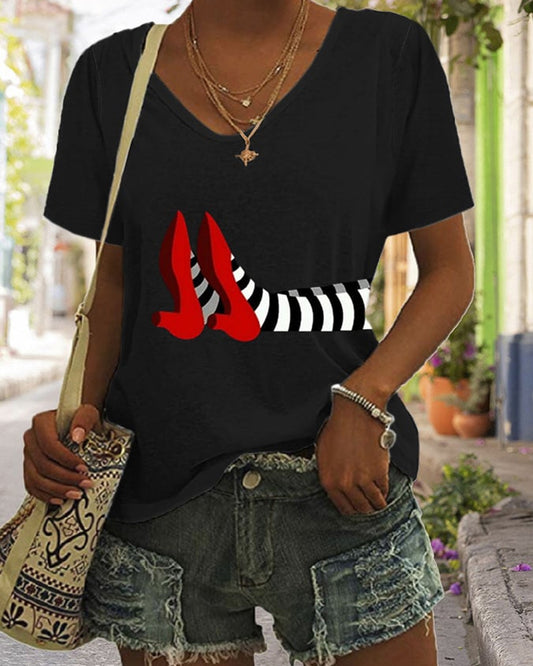 Women'S Halloween Printed Casual V-neck T-shirt