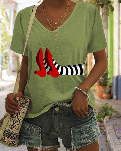Women'S Halloween Printed Casual V-neck T-shirt