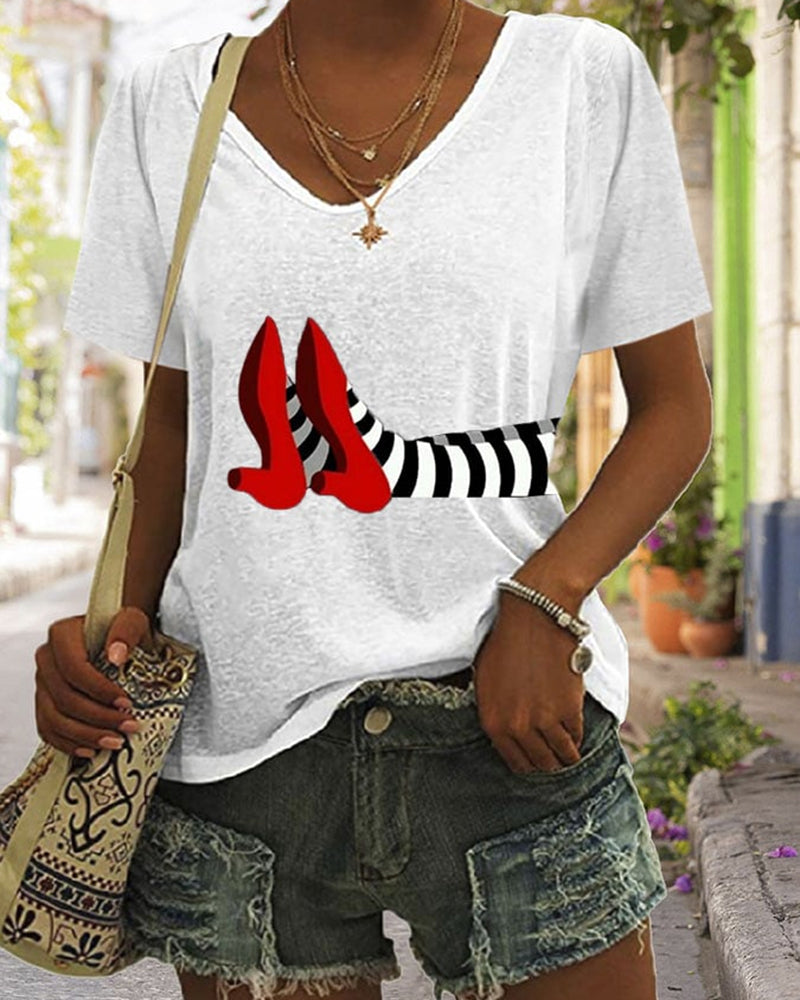 Women'S Halloween Printed Casual V-neck T-shirt