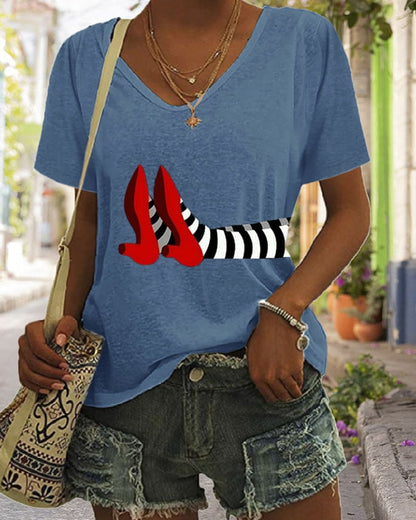 Women'S Halloween Printed Casual V-neck T-shirt