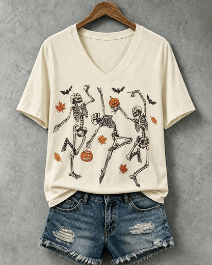 Women's Halloween Skeleton Print Tee